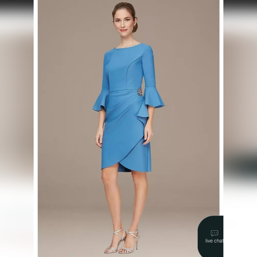Alex Evenings3/4-Sleeve Smoothing Knit Mock Wrap Cocktail Dress Teal